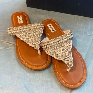 WHITE RHINESTONE AND PEARL SANDALS